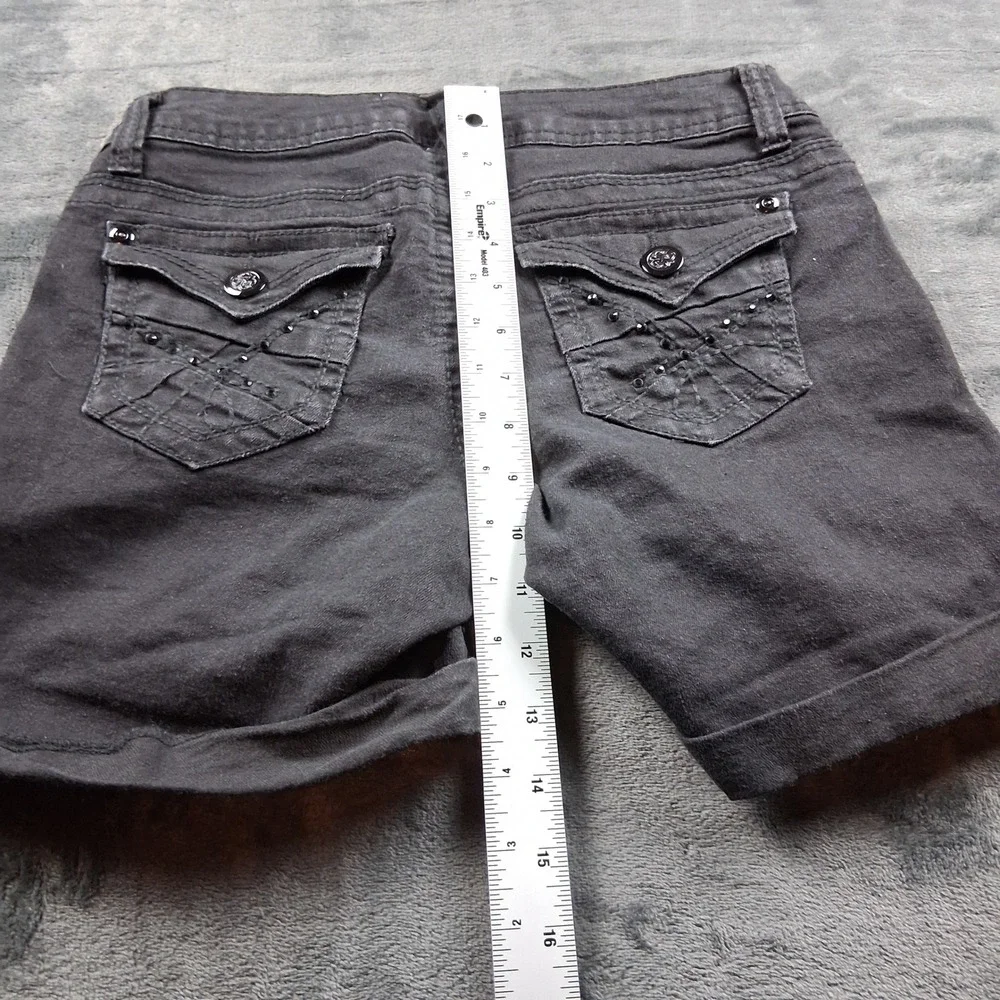 No Boundaries Denim‎ Shorts Womens 7 Black Embroidered Beaded Back Pocket Cuffed